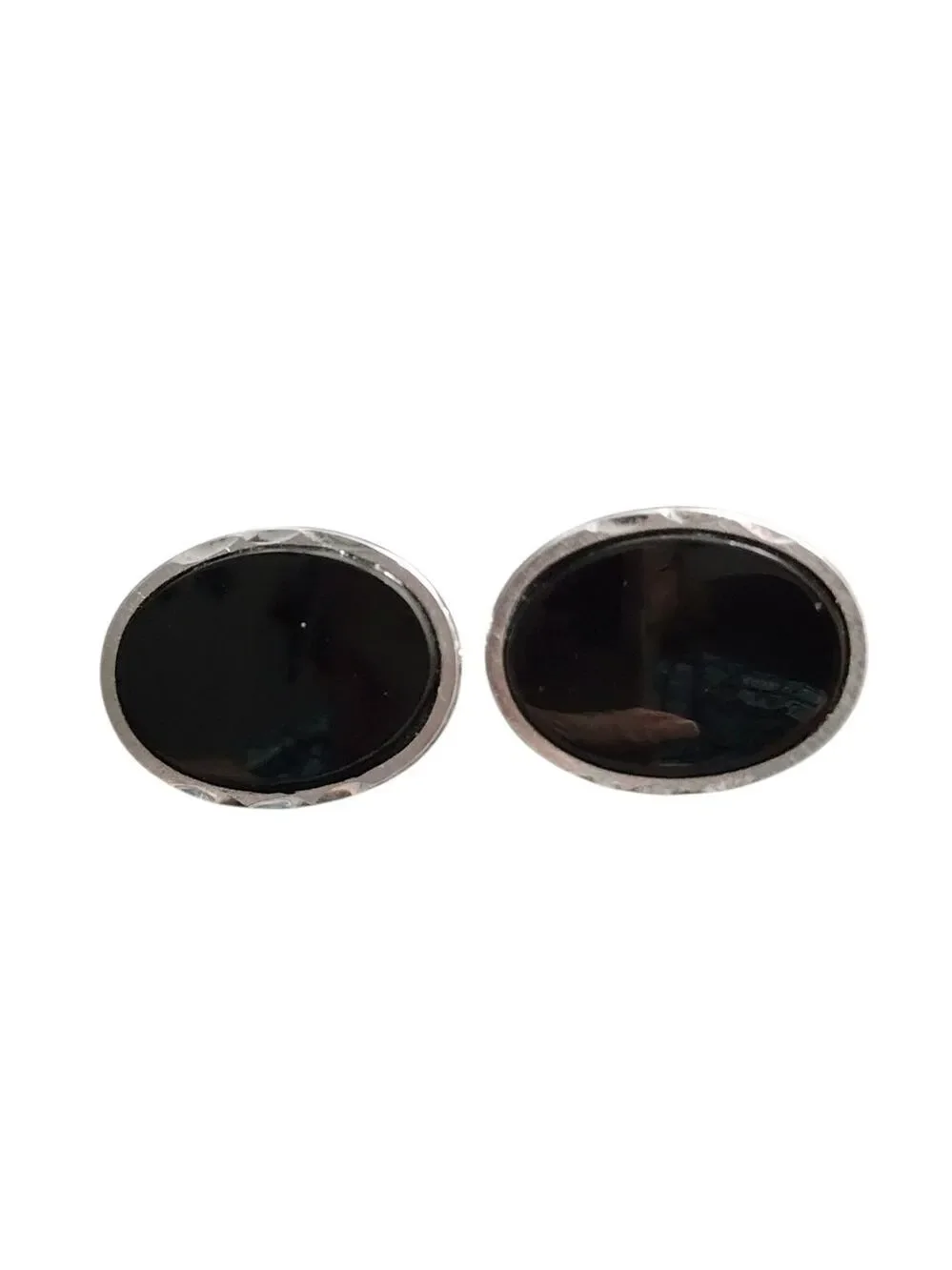 Oval Black Onyx Silver-Trim Cufflinks